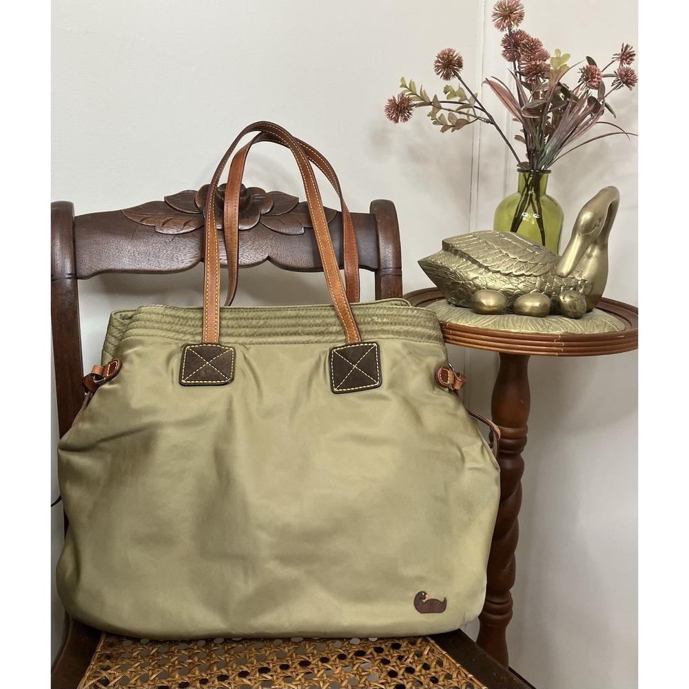 Dooney & Bourke Victoria Khaki Olive Nylon Shoulder Bag Purse Leather Trim